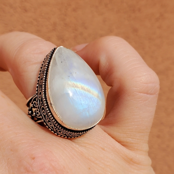 New Amazing Rainbow Moonstone 925 Silver Ring. - Picture 1 of 10